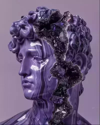 Purple Marble God Sculpture Cracked Amethyst Geode 3D