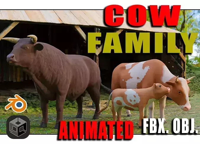 Cow Family Low-poly 3D model