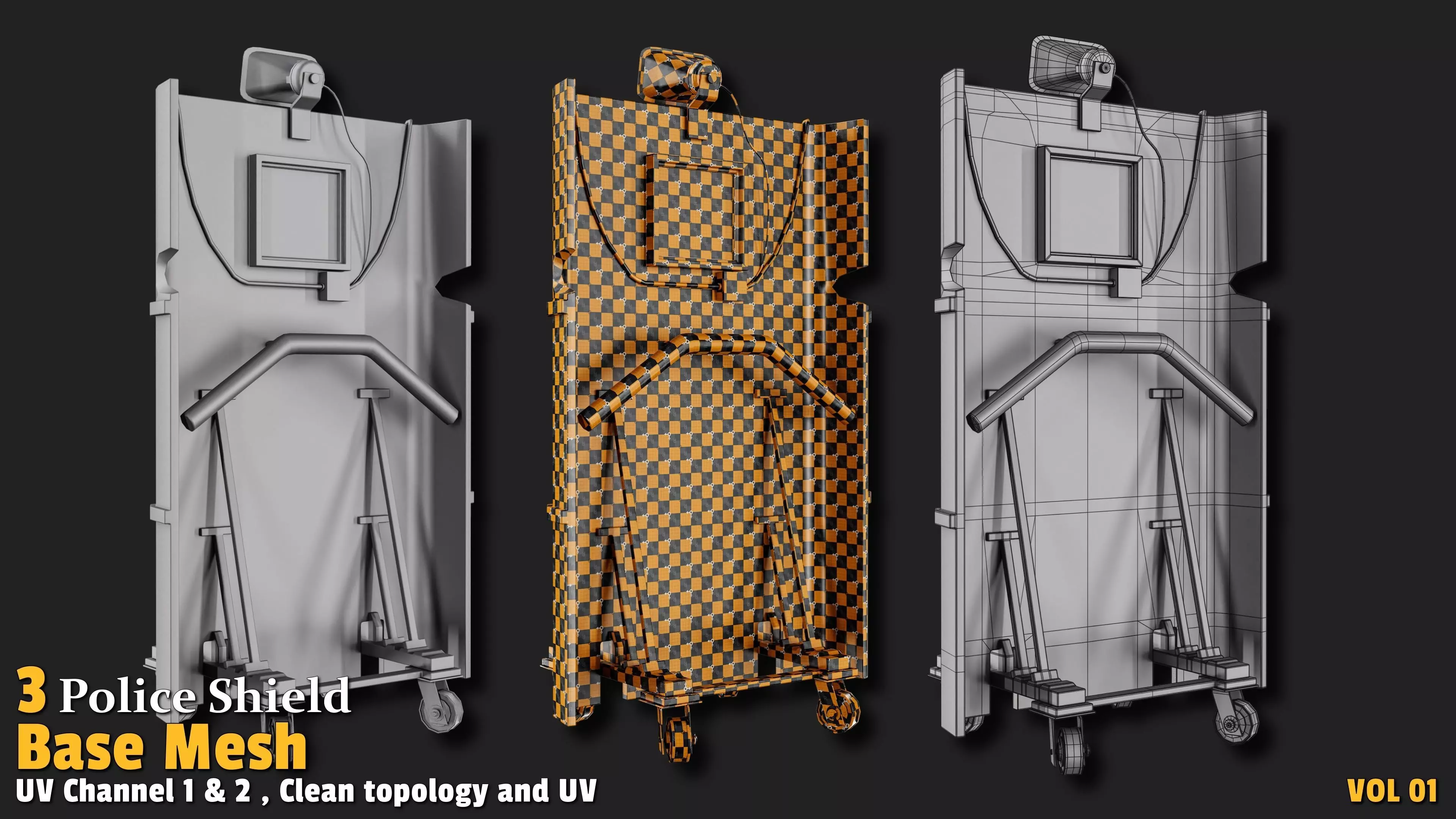 Police Shield  Base Mesh VOL01 Low-poly 3D model_4