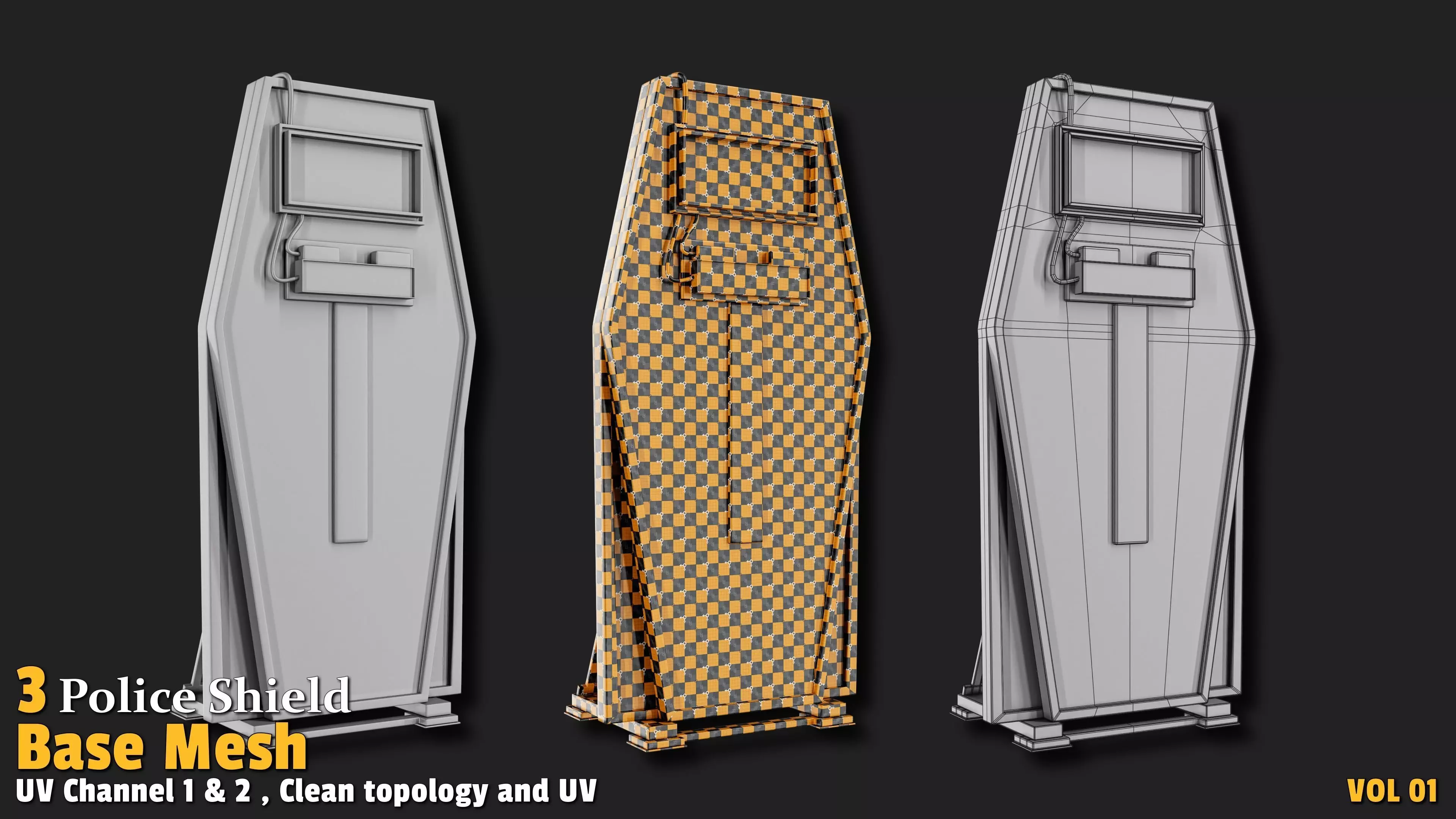 Police Shield  Base Mesh VOL01 Low-poly 3D model_5