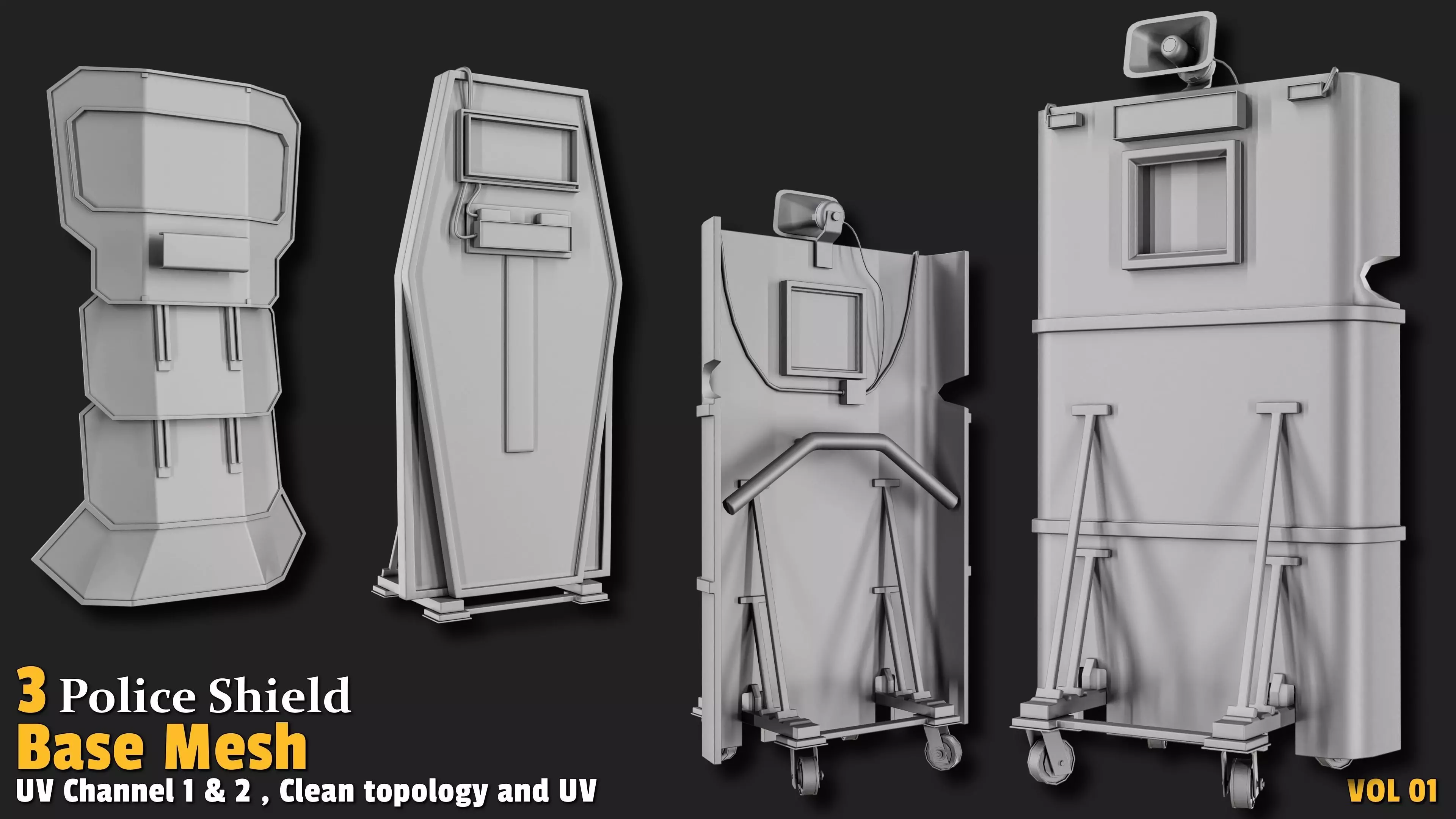 Police Shield  Base Mesh VOL01 Low-poly 3D model_0