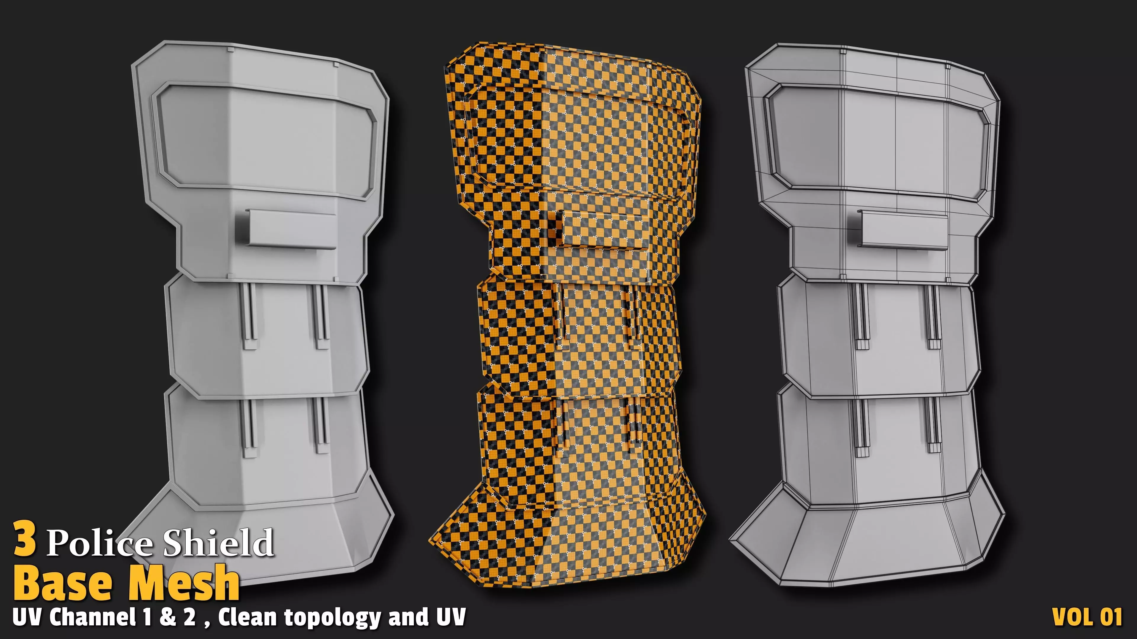 Police Shield  Base Mesh VOL01 Low-poly 3D model_1