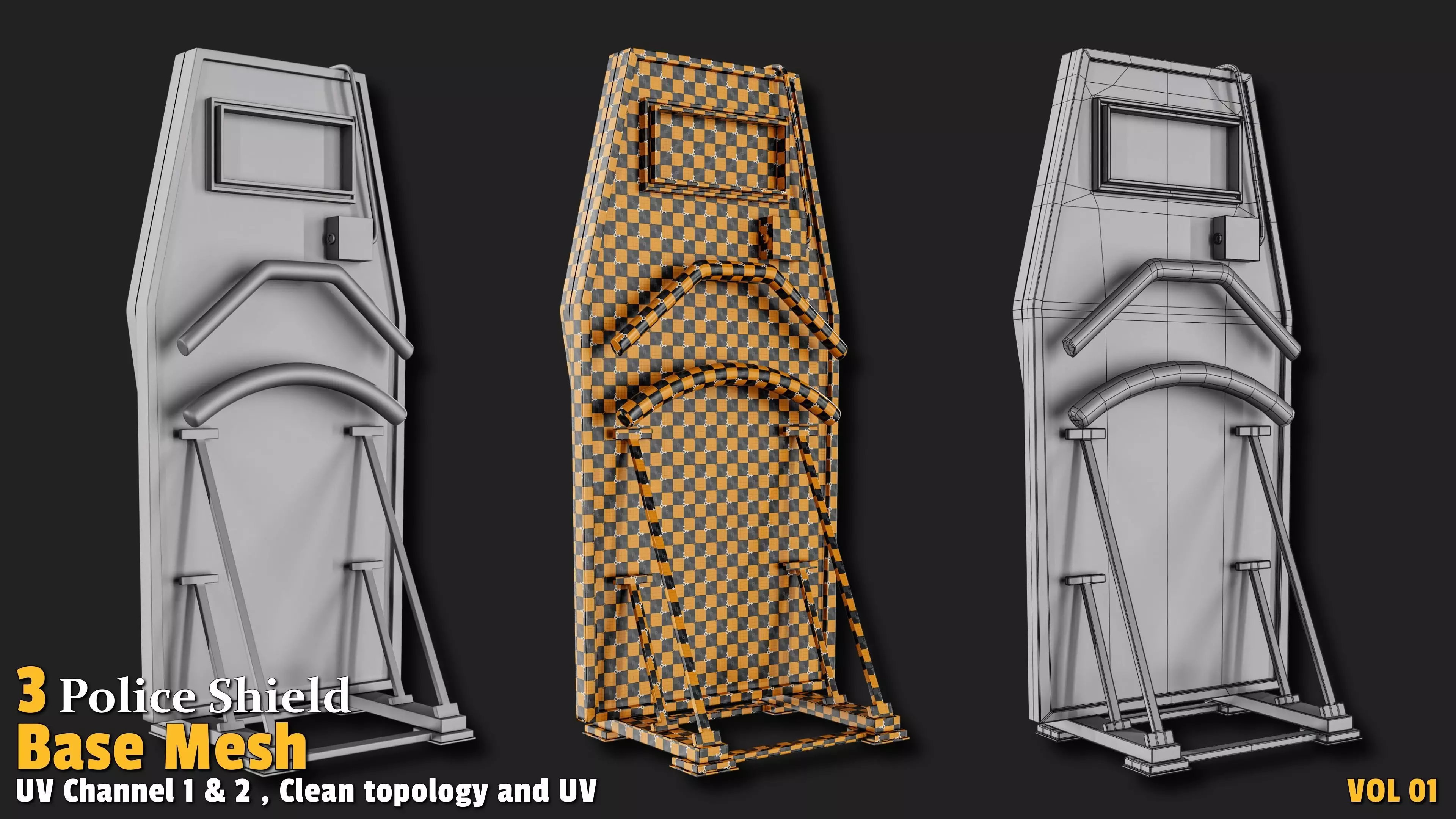 Police Shield  Base Mesh VOL01 Low-poly 3D model_6