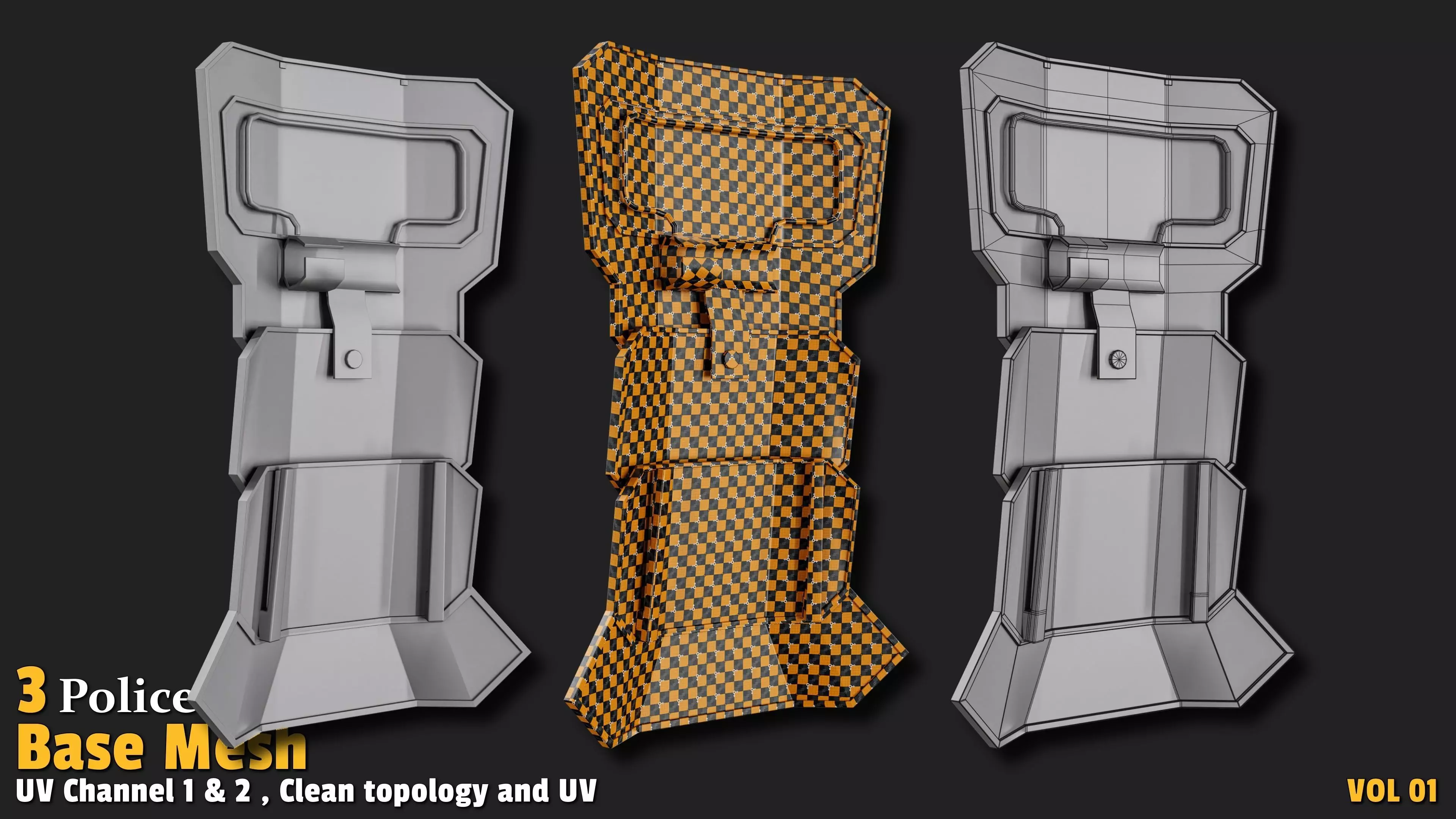 Police Shield  Base Mesh VOL01 Low-poly 3D model_2