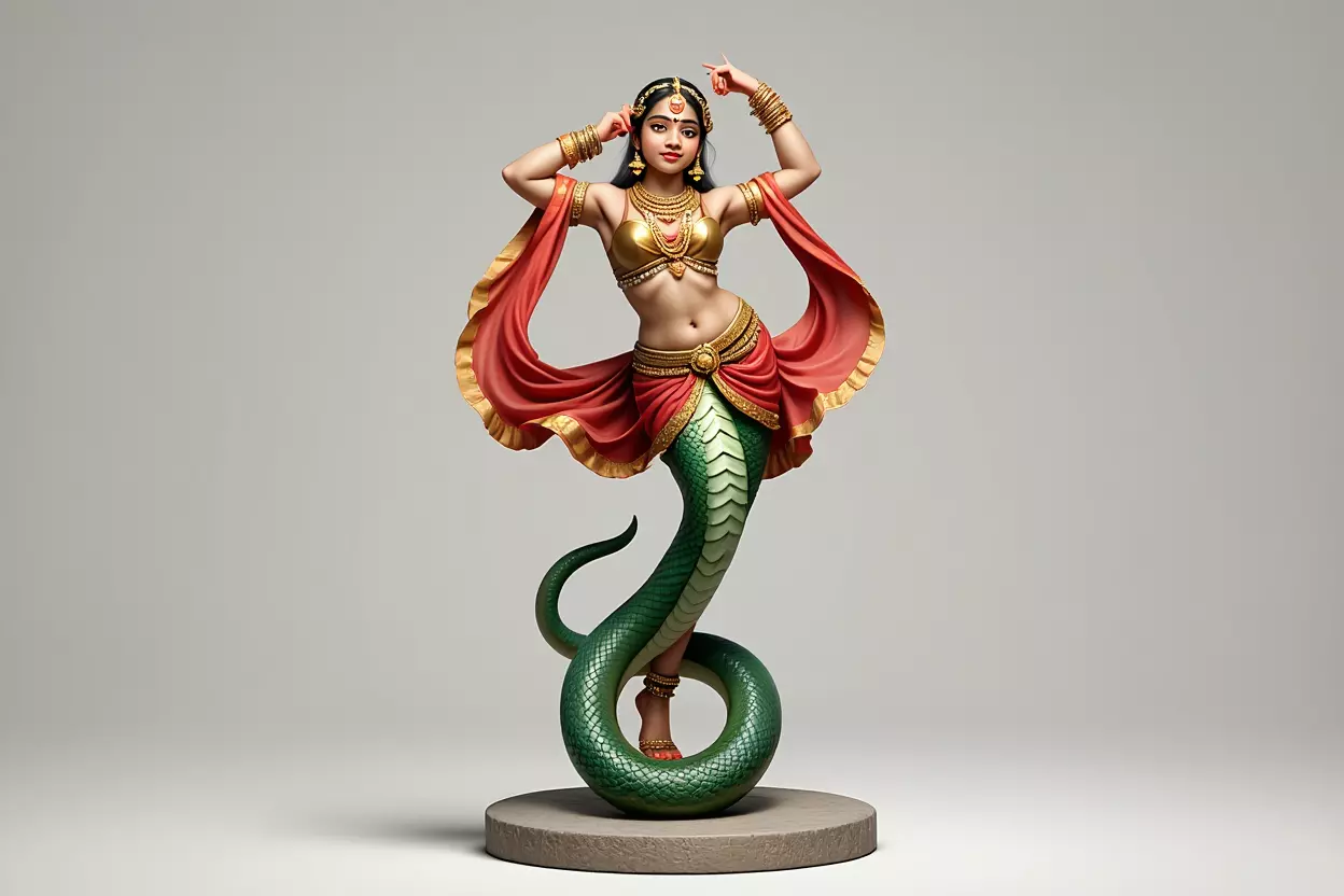 2259  Indian Serpent Woman Dancer on Pedestal 3D print model_0