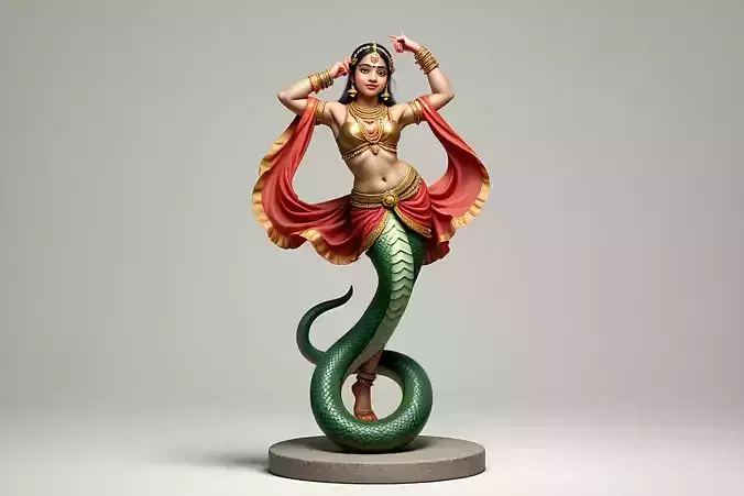 2259  Indian Serpent Woman Dancer on Pedestal