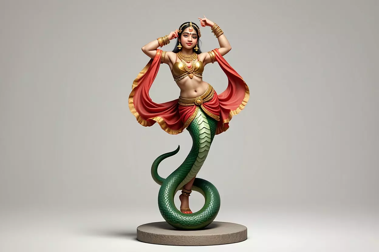 2259  Indian Serpent Woman Dancer on Pedestal 3D print model_2