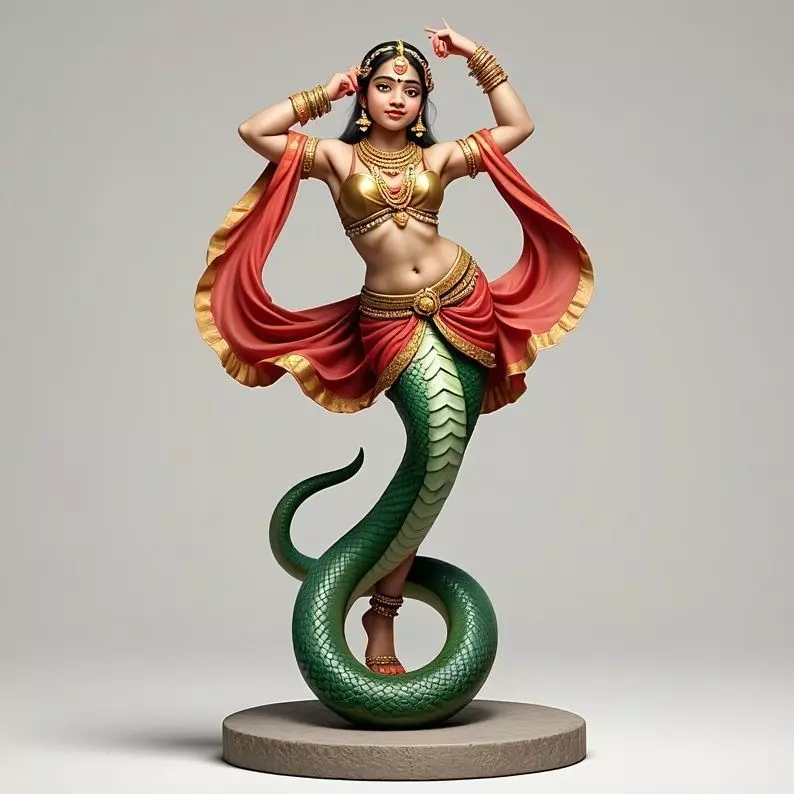 2259  Indian Serpent Woman Dancer on Pedestal 3D print model_6