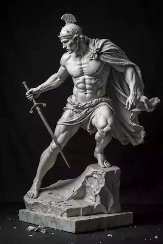 Roman Warrior Statue Marble Gladiator Sword 3D