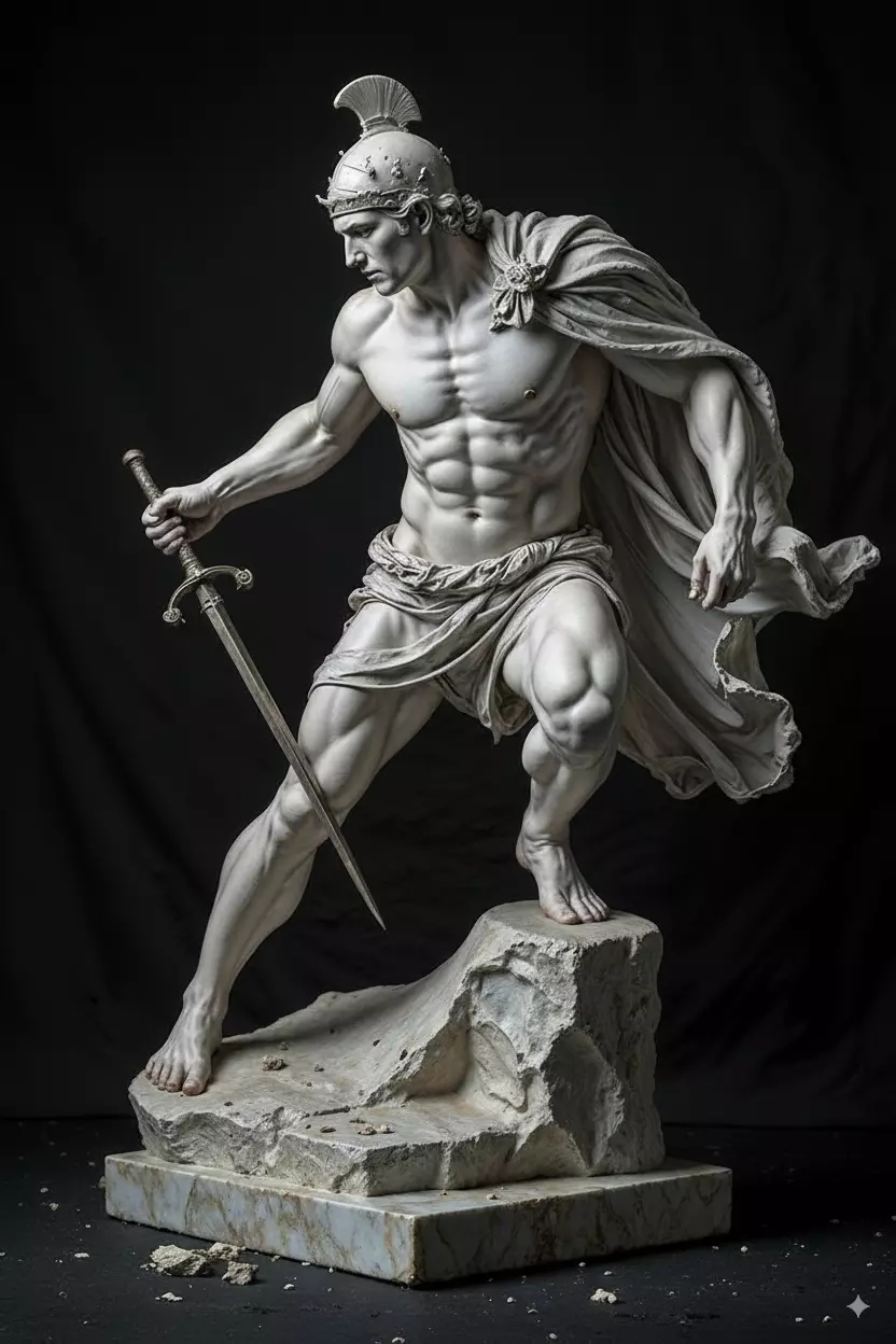 Roman Warrior Statue Marble Gladiator Sword 3D Low-poly 3D model_0