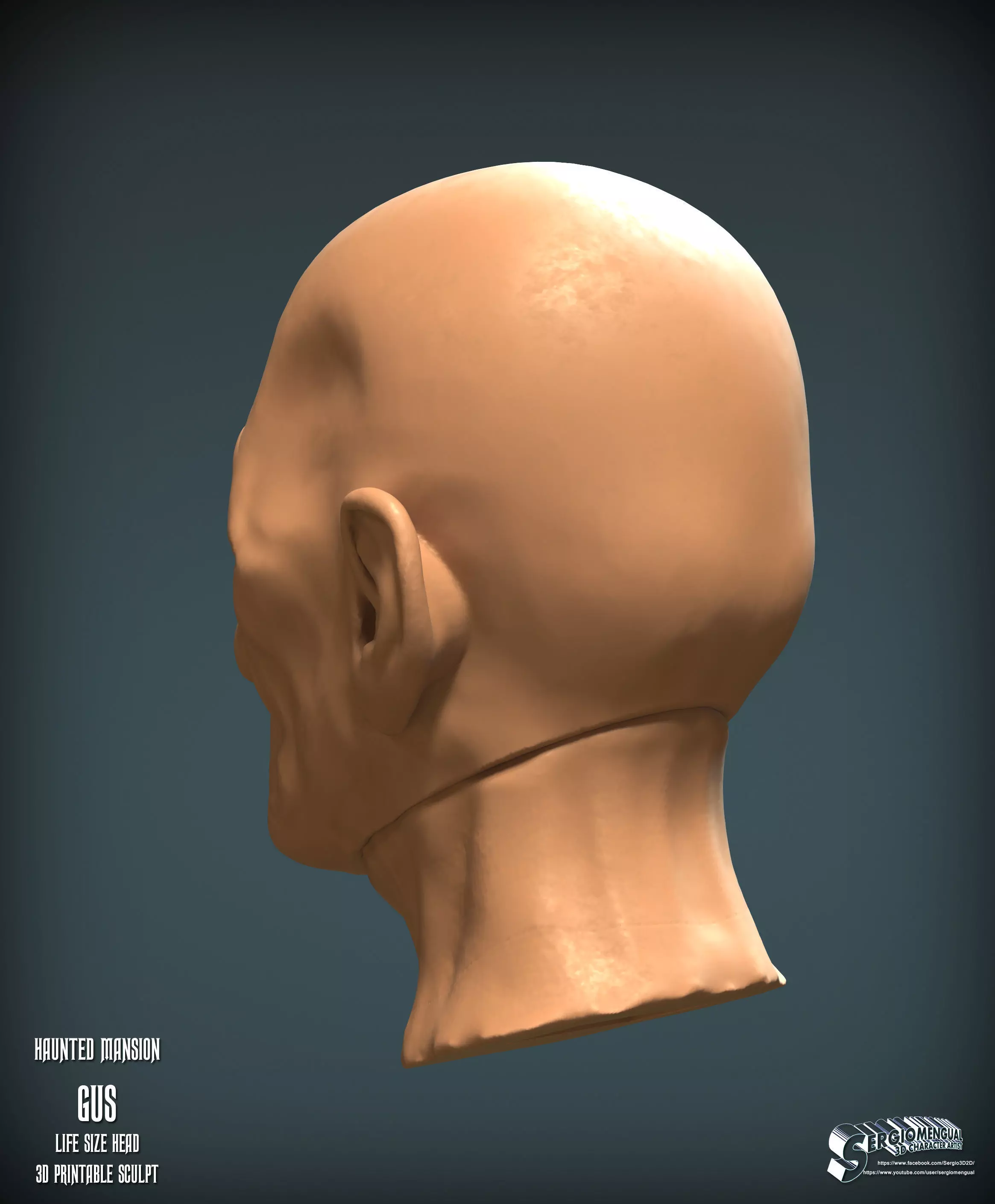 Disney Haunted Mansion Gus Life Size Head 3D Printable Sculpt 3D print model_6