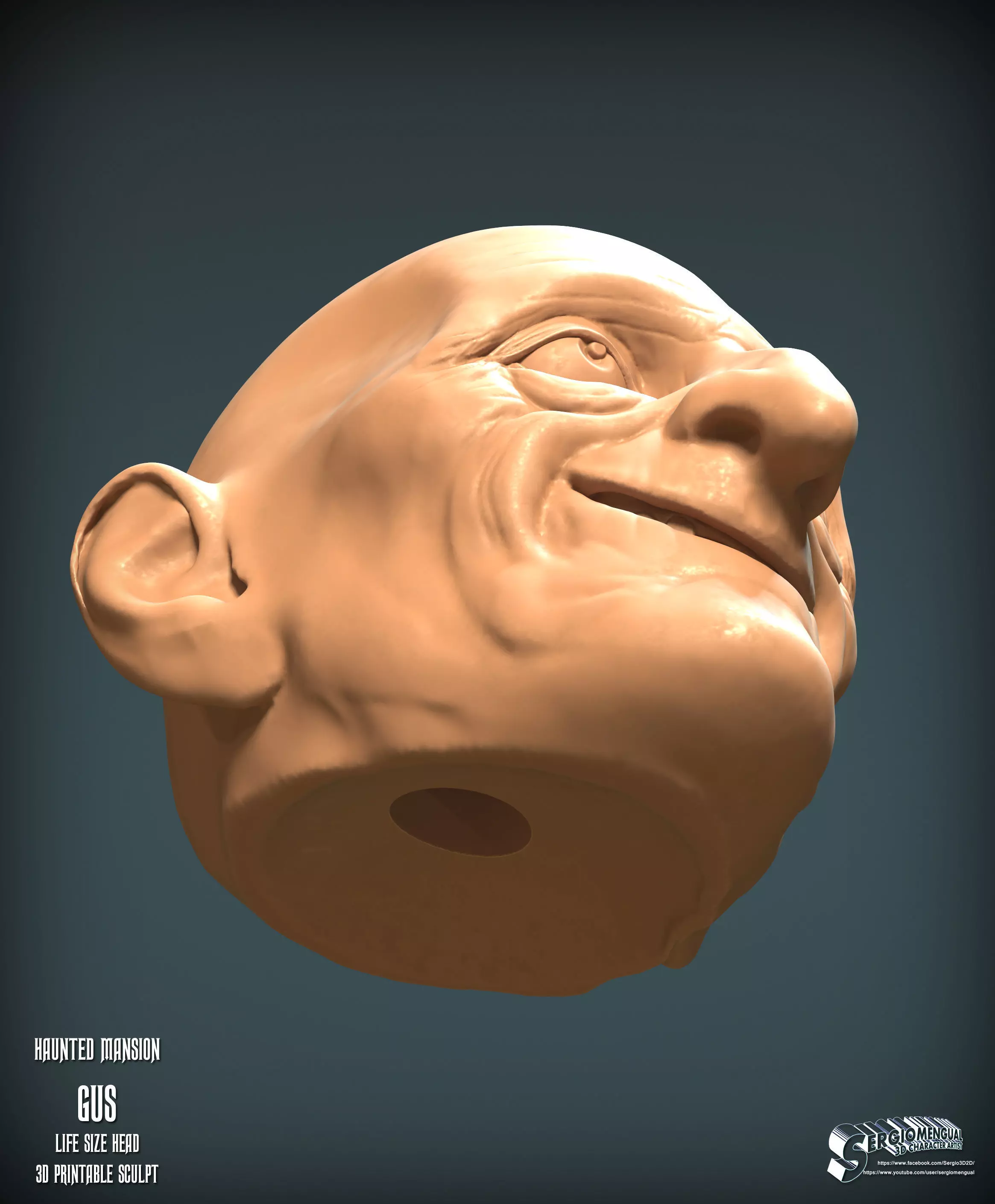 Disney Haunted Mansion Gus Life Size Head 3D Printable Sculpt 3D print model_3