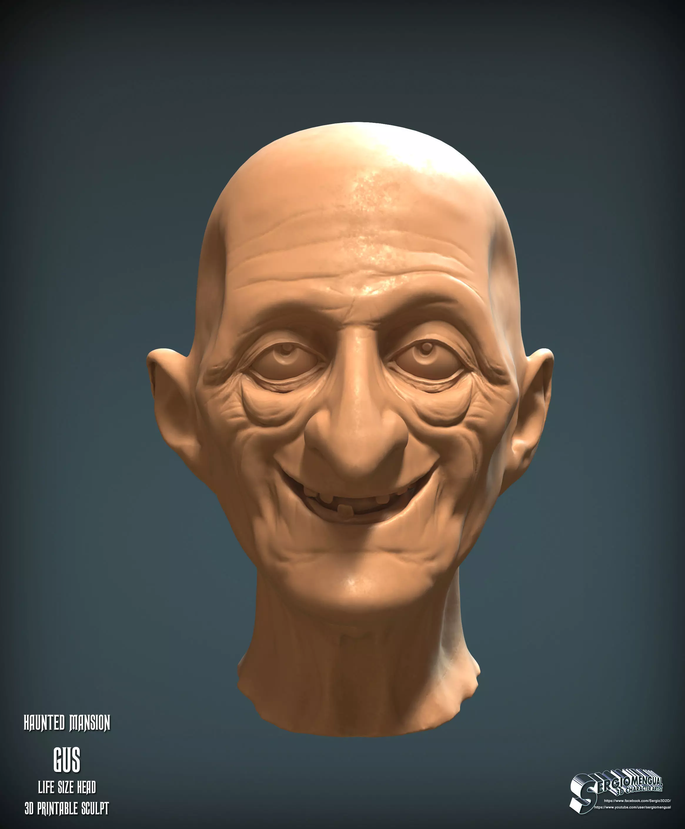 Disney Haunted Mansion Gus Life Size Head 3D Printable Sculpt 3D print model_1