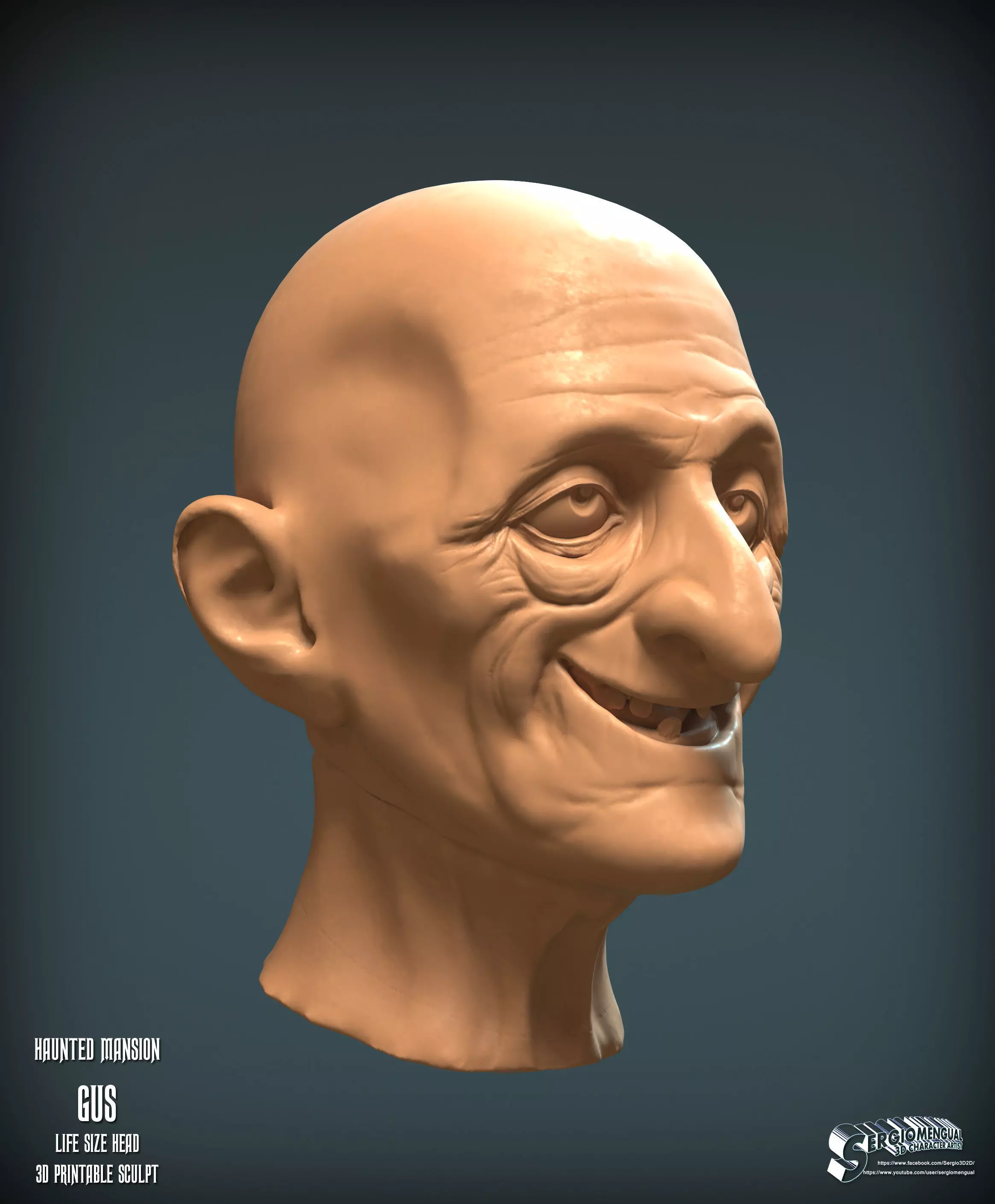 Disney Haunted Mansion Gus Life Size Head 3D Printable Sculpt 3D print model_10