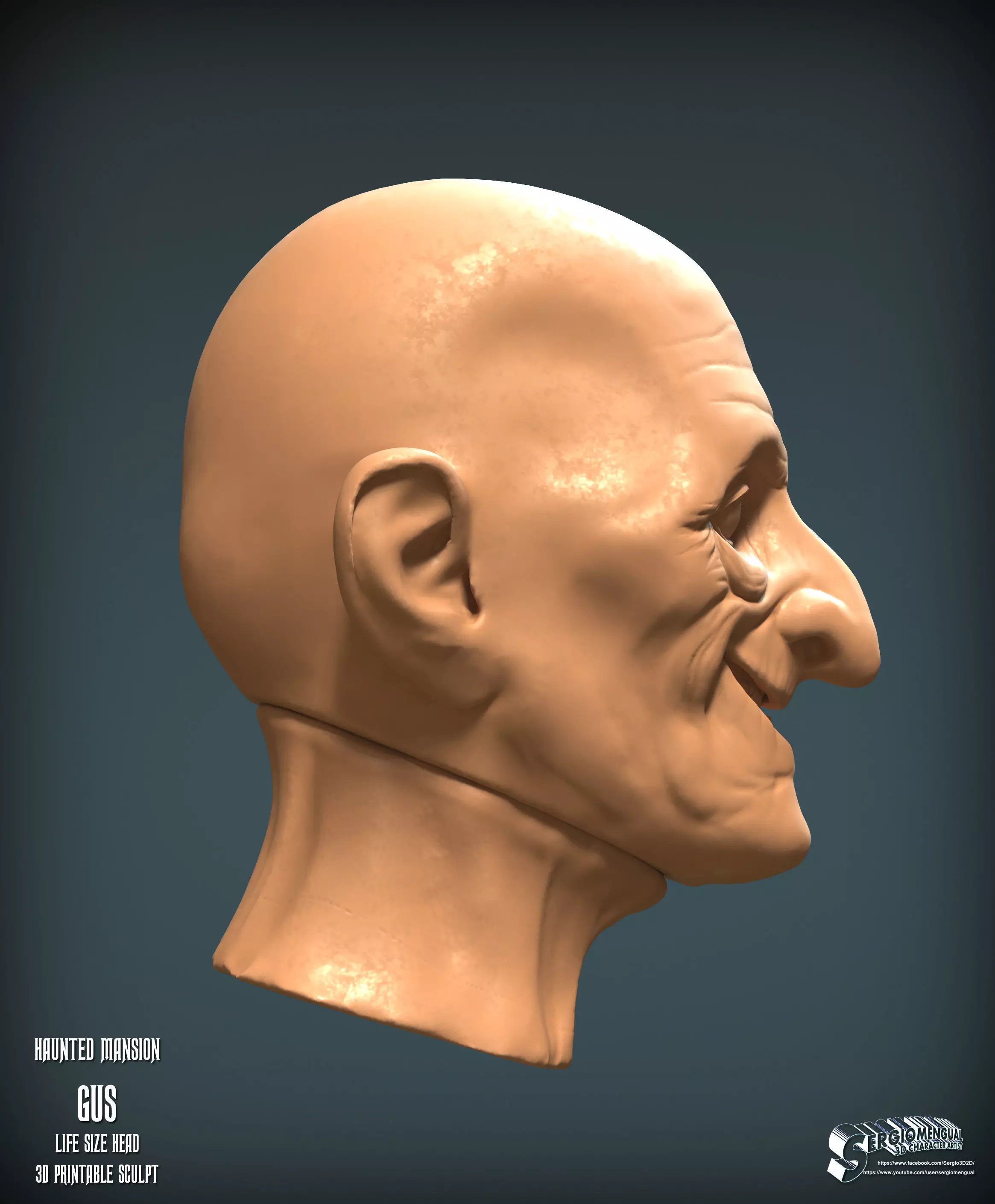 Disney Haunted Mansion Gus Life Size Head 3D Printable Sculpt 3D print model_9