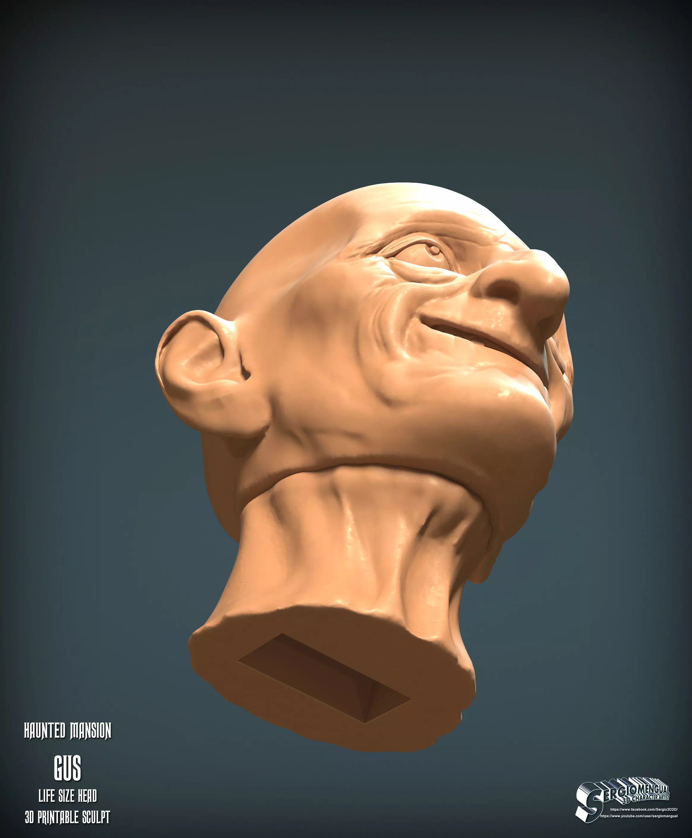 Disney Haunted Mansion Gus Life Size Head 3D Printable Sculpt 3D print model_11