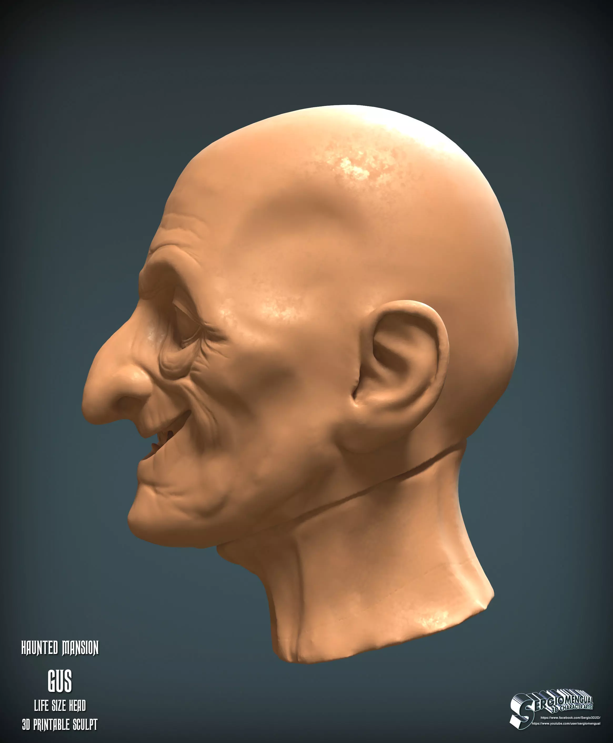 Disney Haunted Mansion Gus Life Size Head 3D Printable Sculpt 3D print model_5