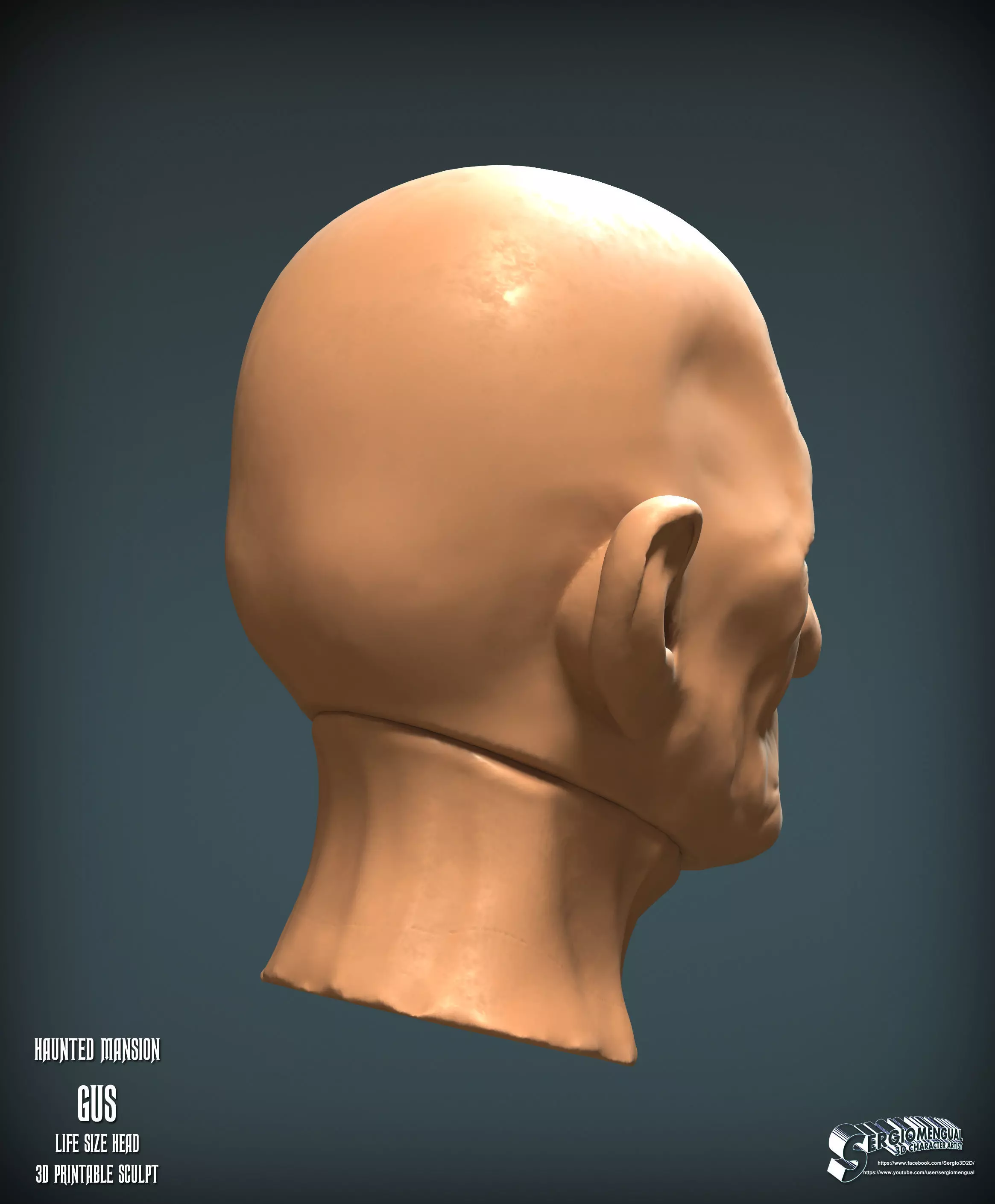 Disney Haunted Mansion Gus Life Size Head 3D Printable Sculpt 3D print model_8