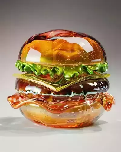 Glass Burger Sculpture Transparent Hamburger Layers 3D Low-poly 3D model