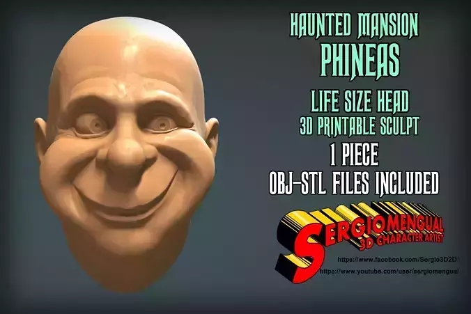 Haunted Mansion Phineas Life Size Head 3D Printable Sculpt