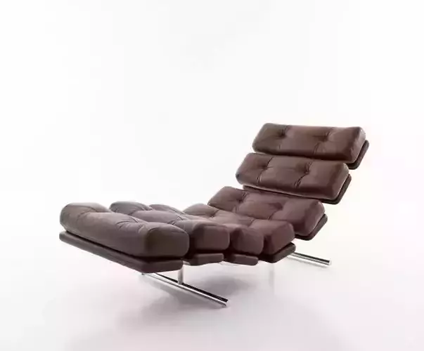 Modern Leather Chaise Lounge Brown Tufted Recliner 3D
