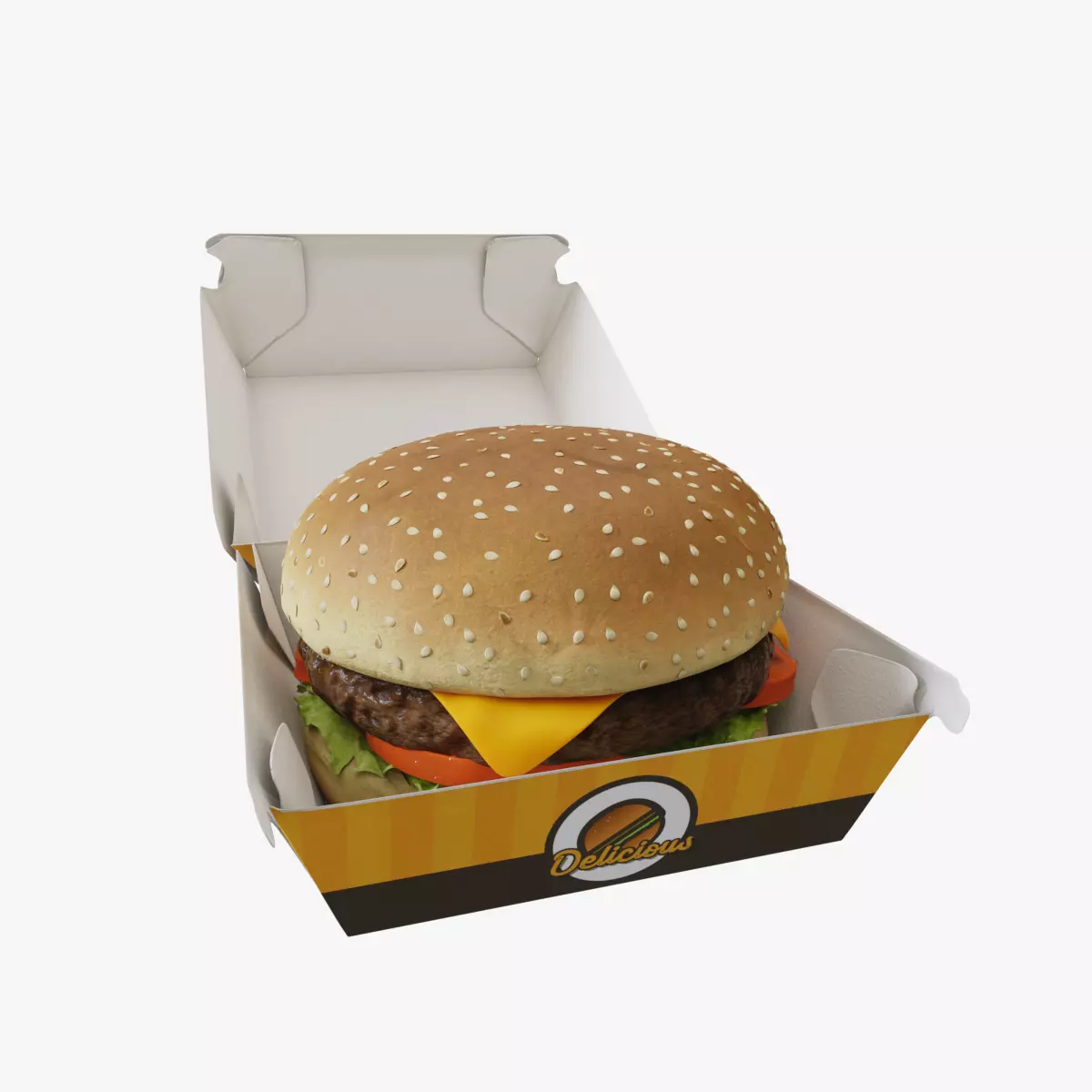 3D Cheeseburger with package model 3D model_2