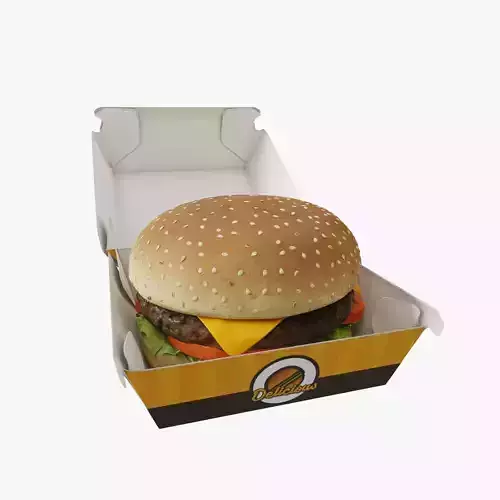 3D Cheeseburger with package model 3D model 2
