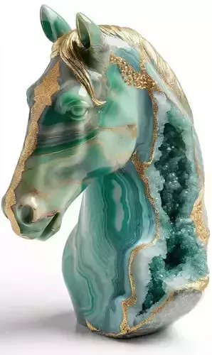 Green Agate Horse Sculpture Crystal Equine Gold Veins 3D Model Low-poly 3D model