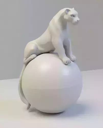 Golden Panther Crystal Ball Art Decor Animal Sculpture 3D