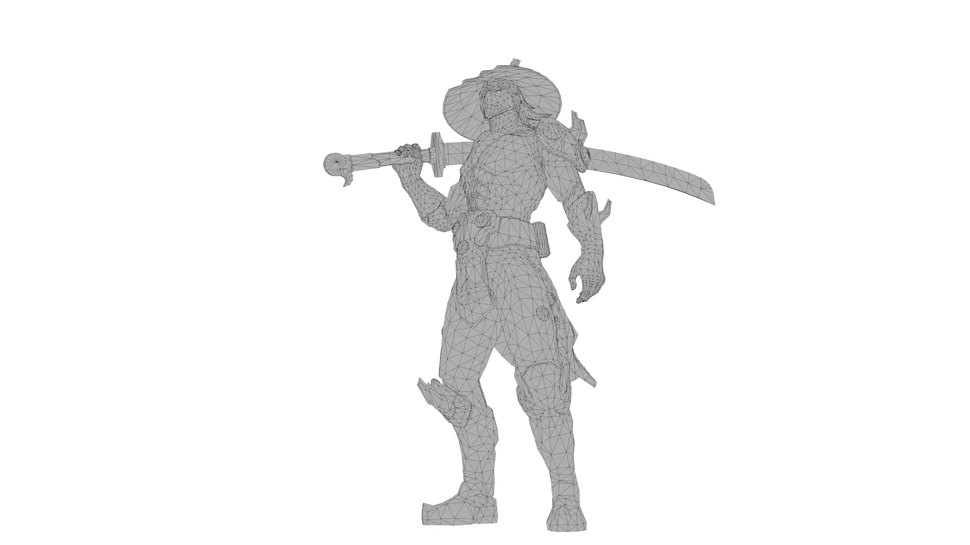 Cyber Samurai Warrior 3D Character with Neon Katana Low-poly 3D model_7
