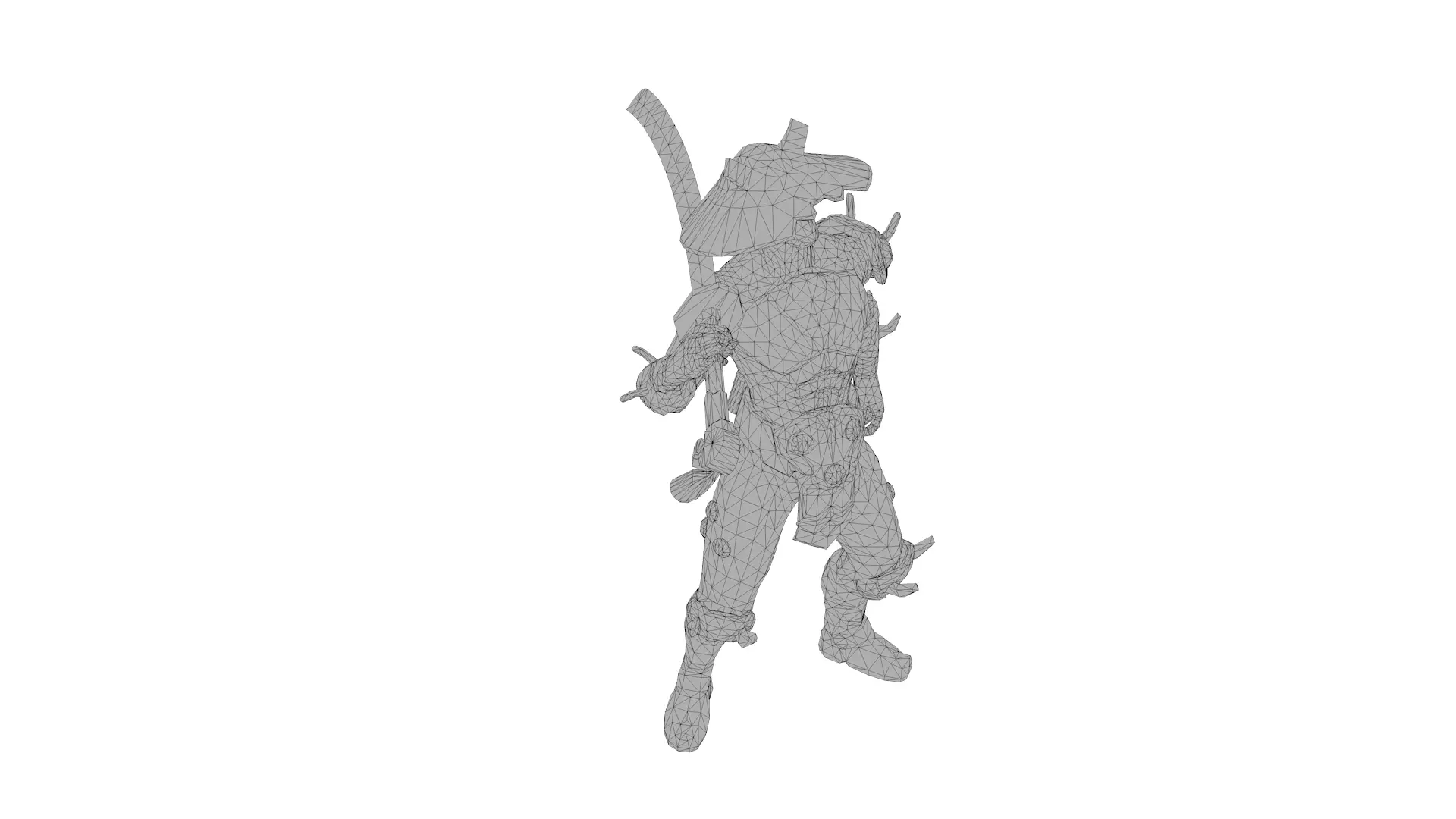 Cyber Samurai Warrior 3D Character with Neon Katana Low-poly 3D model_10