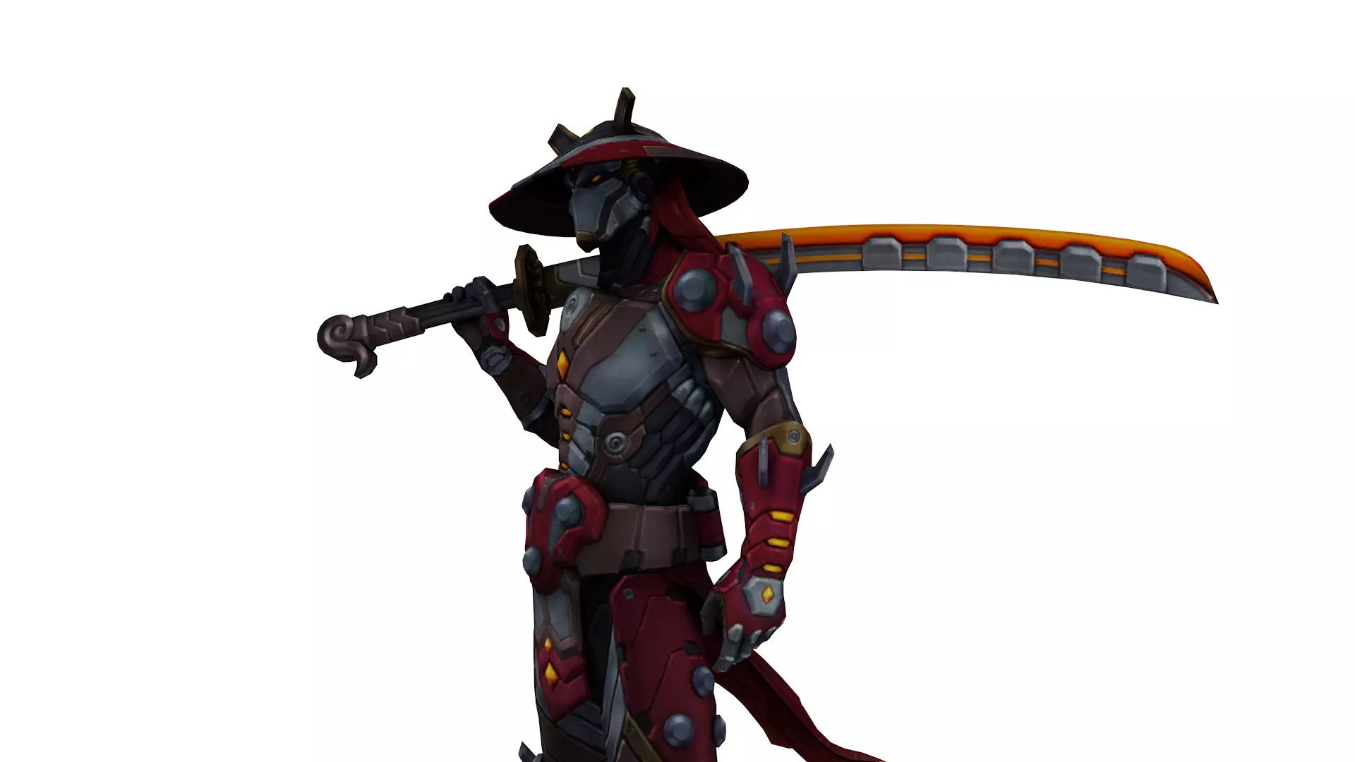 Cyber Samurai Warrior 3D Character with Neon Katana Low-poly 3D model_1