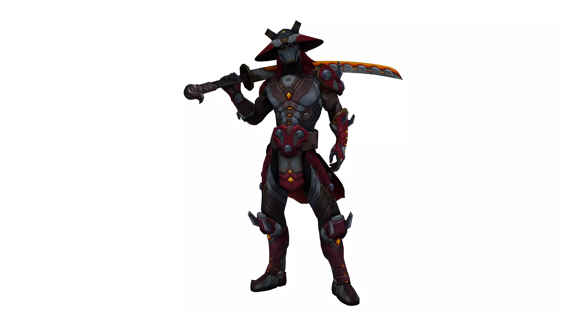 Cyber Samurai Warrior 3D Character with Neon Katana Low-poly 3D model_0
