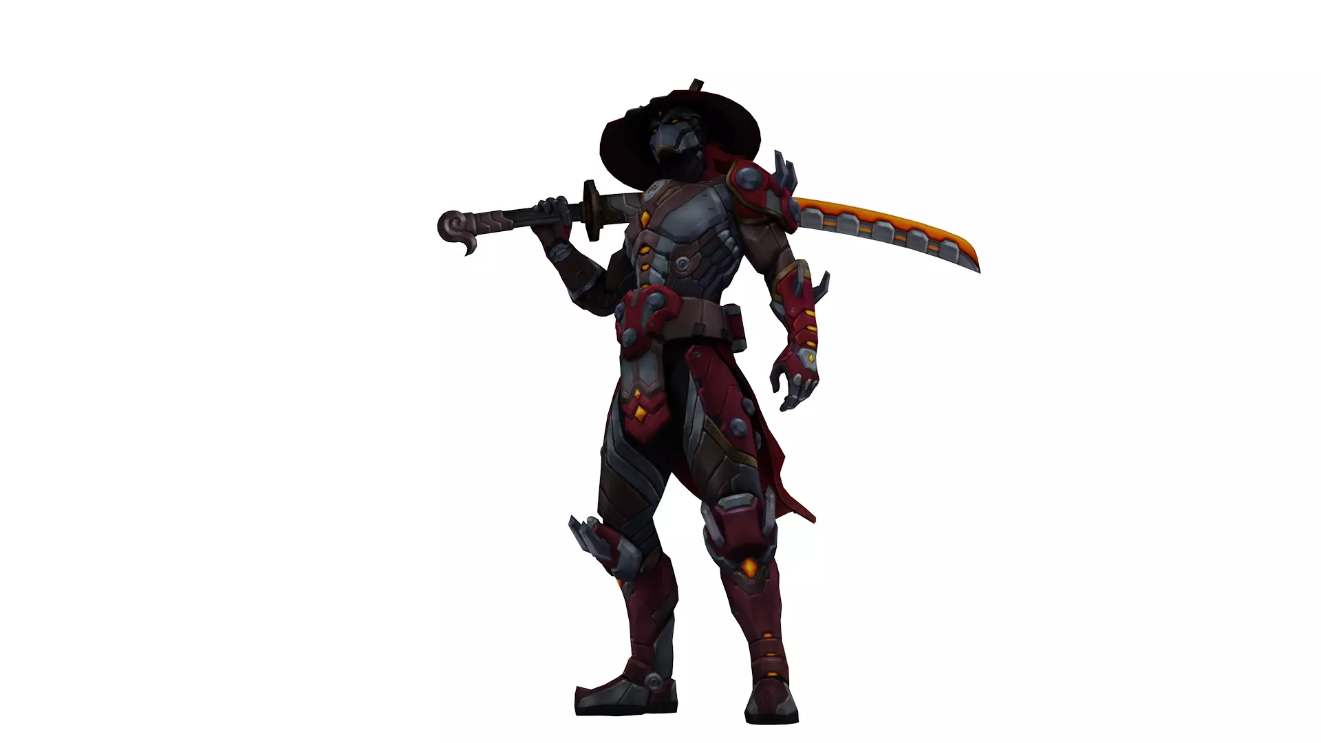 Cyber Samurai Warrior 3D Character with Neon Katana Low-poly 3D model_6