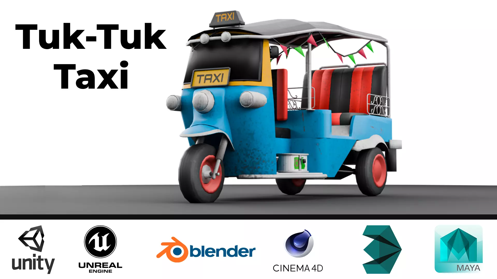 Tuk Tuk Taxi - Game Ready Asian Taxi Low-poly 3D model_0