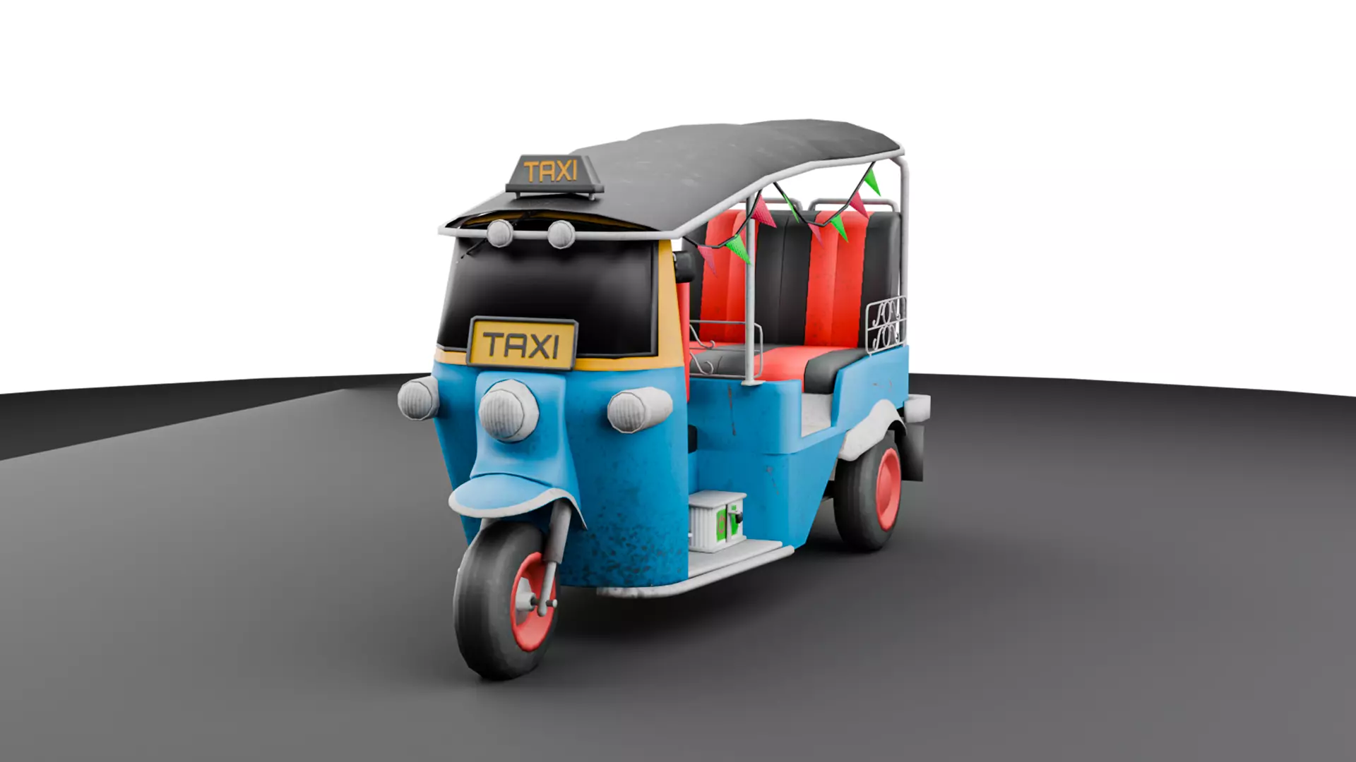 Tuk Tuk Taxi - Game Ready Asian Taxi Low-poly 3D model_6