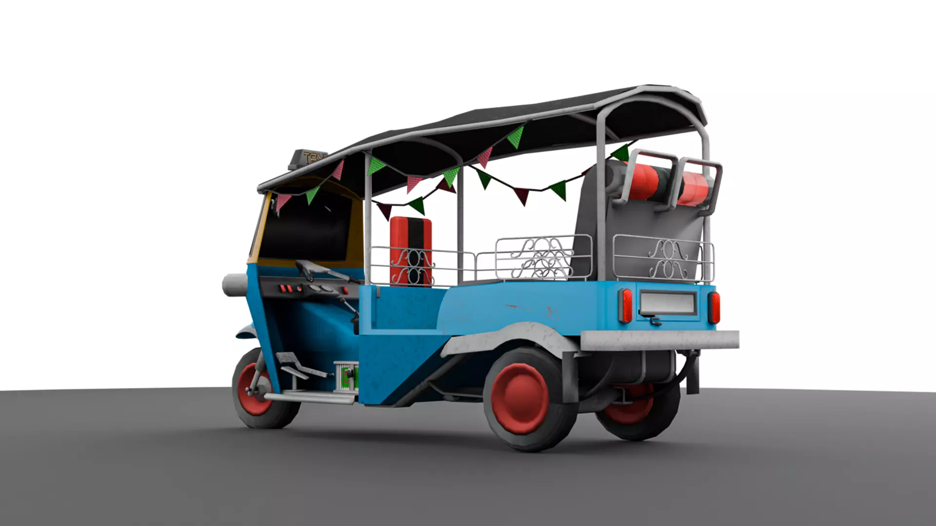 Tuk Tuk Taxi - Game Ready Asian Taxi Low-poly 3D model_12