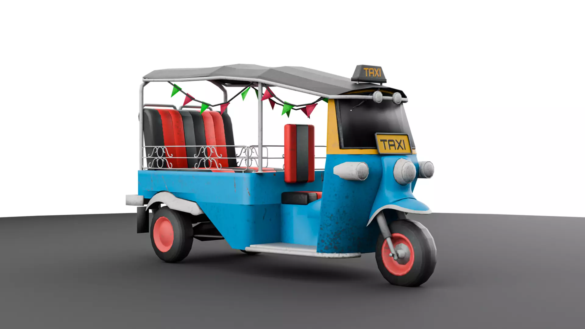 Tuk Tuk Taxi - Game Ready Asian Taxi Low-poly 3D model_7