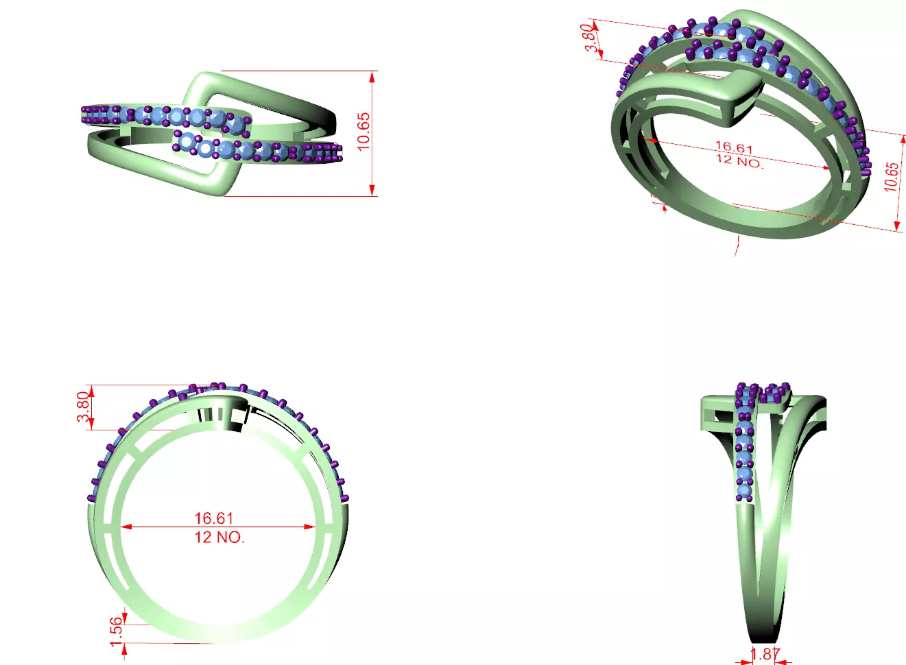 Diamond Ring 3dm stl renders animation videos details 3D print model_6