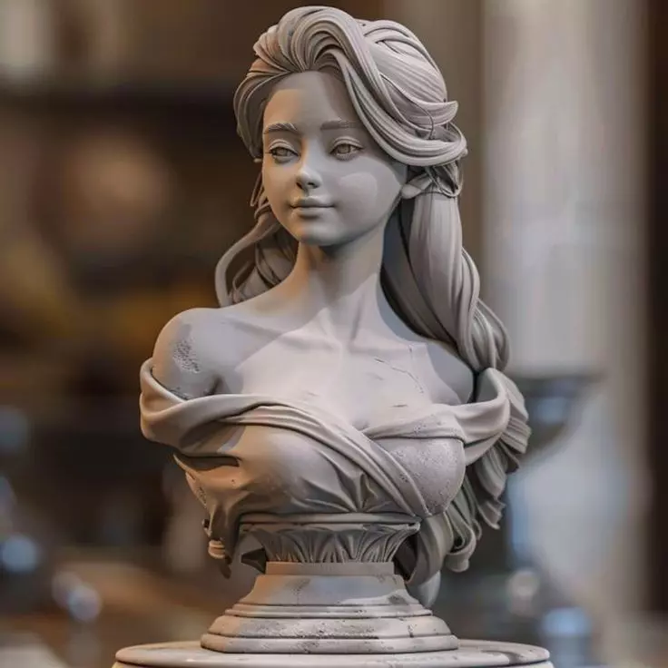 Classical Female Bust Marble Sculpture Draped Fabric 3D Low-poly 3D model_0