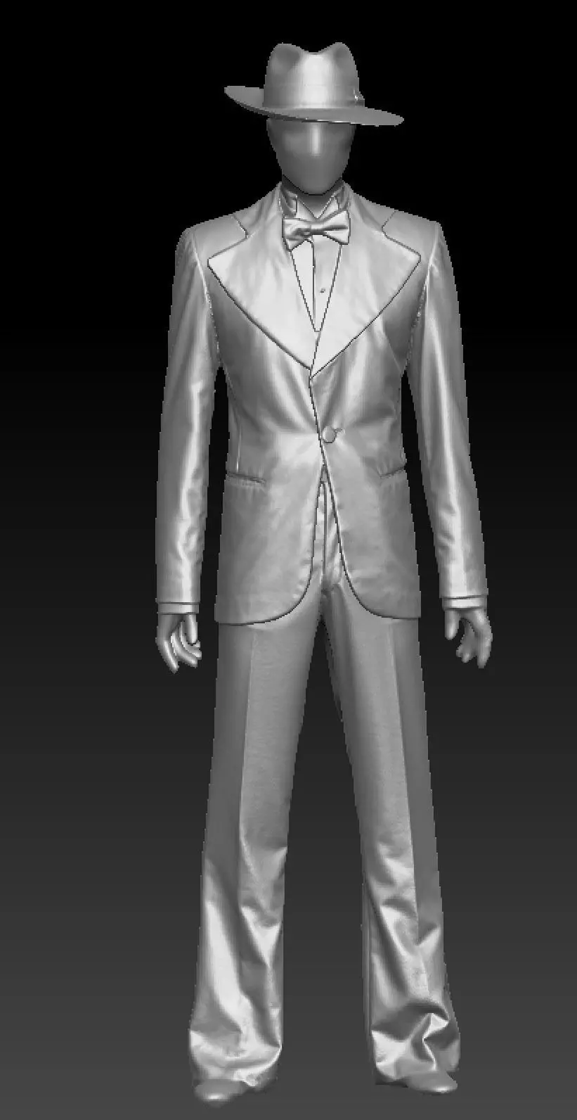 David Bowie black suit and hat costume 3D model_2