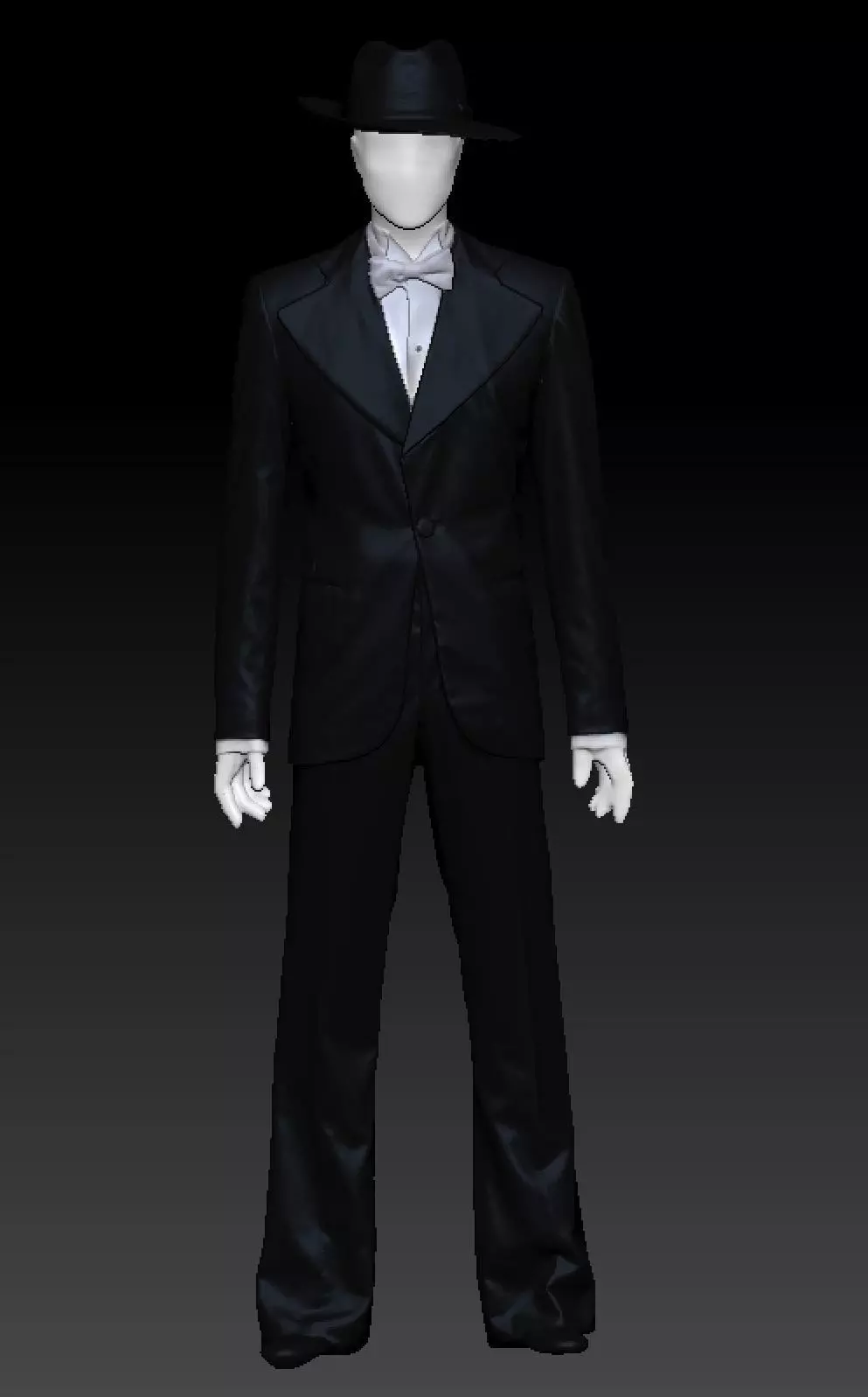 David Bowie black suit and hat costume 3D model_0