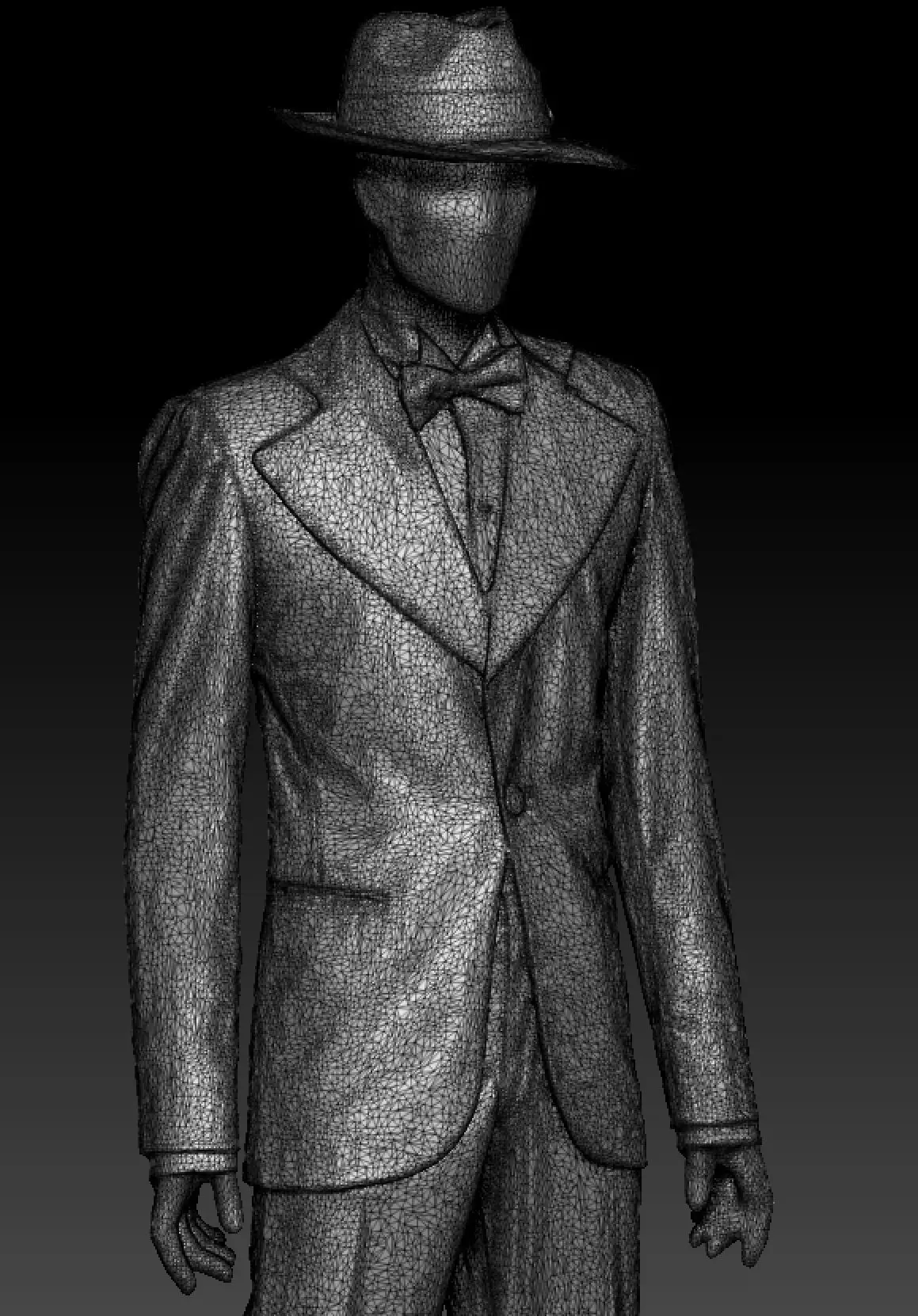 David Bowie black suit and hat costume 3D model_4