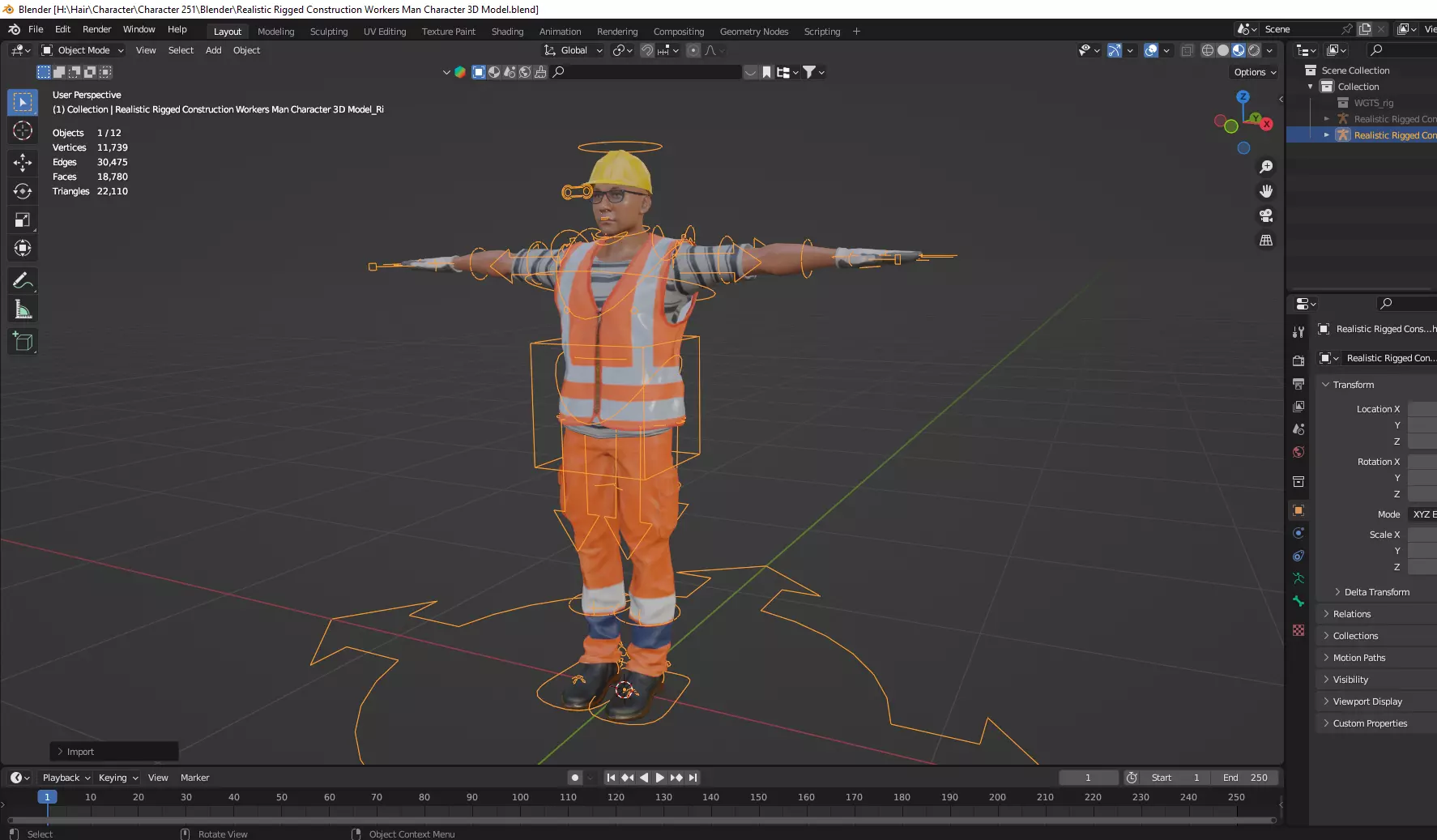Realistic Rigged Construction Workers Man Character 3D Model 3D model_8
