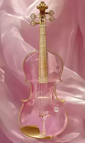 Pink Crystal Violin Transparent Musical Instrument Gold 3D Low-poly 3D model