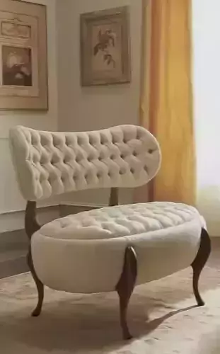 Vintage Tufted Armchair Upholstered Chair Wooden Legs 3D