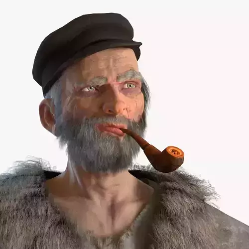 Rigged Old Man with a smoking pipe 3D model