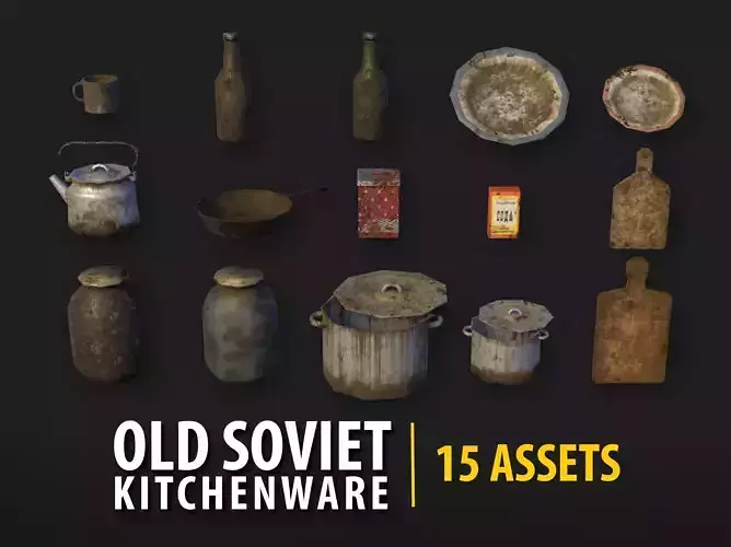 Abandoned Soviet Kitchenware - 15 Props Pack Low-poly 3D model