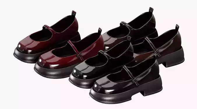 Shoes Pack 1 - Mary Jane Shiny Varnish Low-poly 3D model