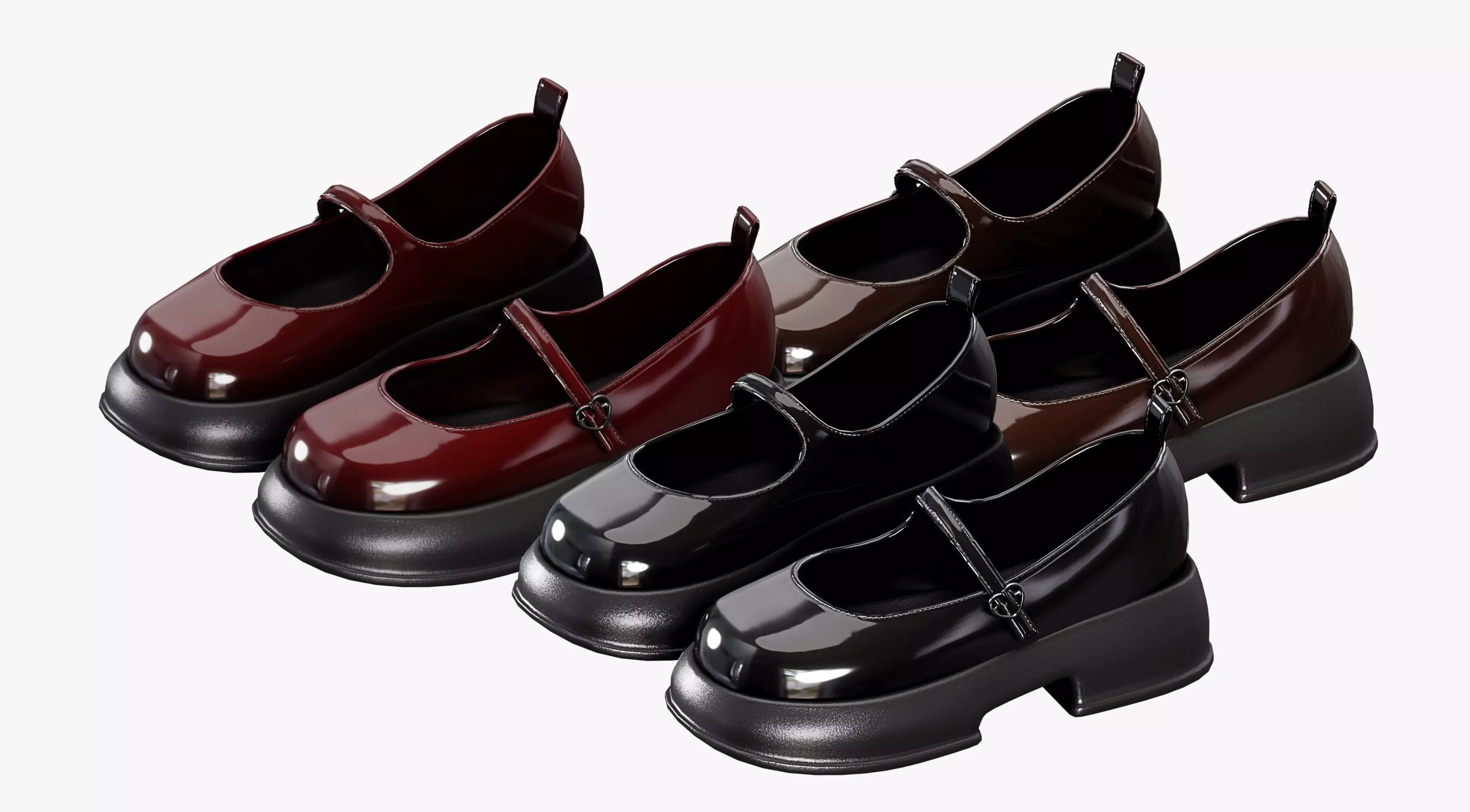 Shoes Pack 1 - Mary Jane Shiny Varnish Low-poly 3D model